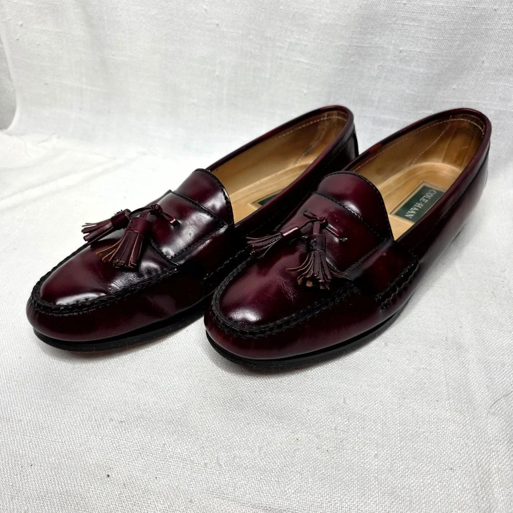 Cole Haan Tassel Loafers Mens 11 B Burgundy Leather Dress Shoes Business‎ Casual